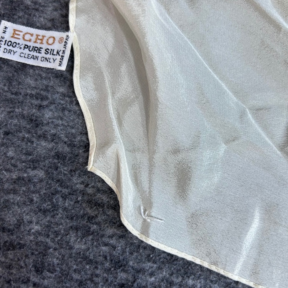 Vintage Echo 100% Pure Silk Scarf Cream Ivory Long Narrow Neck Tie Japan 58x5.5 - Picture 3 of 7